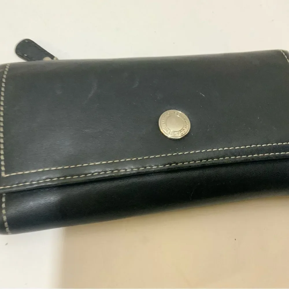 COACH Black Leather Trifold Wallet Clutch Button Snap 4”x8”